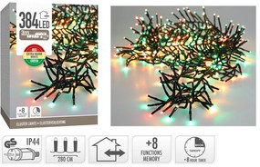 384 Φωτάκια LED - 3 Μέτρα + 3 Μέτρα σύνδεσης , Πυκνή Διάταξη, με χειριστήριο, 8 προγράμματα, Μαύρο καλώδιο PVC - Πολύχρωμο