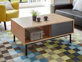 Τραπεζάκι σαλονιού Lima C108, Hickory δρυς, Γραφίτης, 47x68x104cm, Πλαστικοποιημένη μοριοσανίδα, Γωνιακός