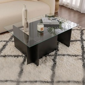 Τραπεζάκι σαλονιού Vetrino  γυάλινο χρώμα μαύρο 105x65x40εκ.
