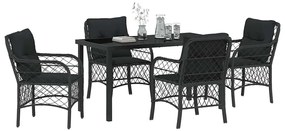 vidaXL Σέτ φαγητού για κήπο με μαξιλάρι 5 pcs Μαύρο Πολυ ράταν