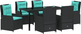 vidaXL Σέτ φαγητού για κήπο με μαξιλάρι 7 pcs Μαύρο Πολυ ράταν