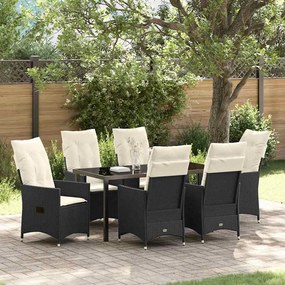 vidaXL Σέτ φαγητού για κήπο με μαξιλάρι 7 pcs Μαύρο Πολυ ράταν