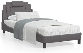 Κρεβάτι με Στρώμα Γκρι 90x190 εκ. από Συνθετικό Δέρμα - Γκρι