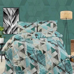 Σεντόνια Flannel Geometrical 332 (Σετ 4τμχ) Petrol DimCol Queen Size 220x240cm 100% Cotton Flannel