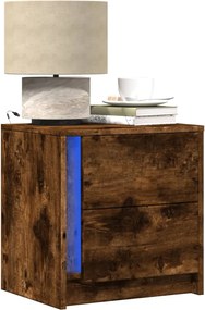 vidaXL Κομοδίνο με Φώτα LED Καπνιστή Δρυς Επεξεργασμένο Ξύλο