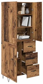 vidaXL Highboard με συρτάρι 2 pcs Παλιό ξύλο Μηχανική ξυλεία και γυαλί