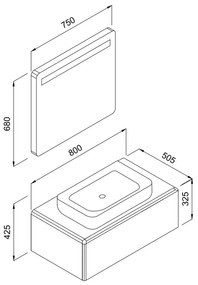 Πάγκος μπάνιου με Νιπτήρα KUZEY 80 Λευκό 80x50.5x32.5 εκ. 80x50.5x42.5 εκ.