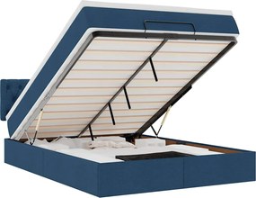vidaXL Οθωμανικό κρεβάτι με στρώμα &amp; LEDs Μπλε 140x200cm ύφασμα