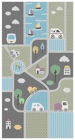 Παιδικό χαλί C7678.16 Σειρά KIDDER Γκρί-Γαλάζιο-Πράσινο με Κρόσια 80x150 εκ. 80x150x1 εκ.