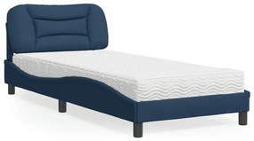 vidaXL Κρεβάτι με Στρώμα Μπλε 90x190 εκ.Υφασμάτινο