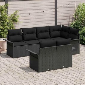 vidaXL Σετ Καναπέ Κήπου με μαξιλάρι 7 pcs Μαύρο Πολυ ράταν