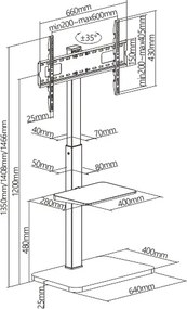BRATECK βάση τηλεόρασης δαπέδου FS32-46, 37-75", έως 40kg, με ράφι