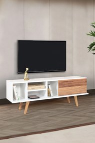 Έπιπλο Τηλεόρασης Λευκό / Καρυδί CUZILE 130x35x18