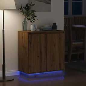 vidaXL Πλευρικό Τραπέζι LED Artisan Δρυς 71 x 34,5 x 75 εκ.
