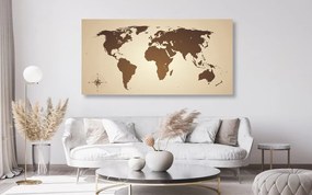 Εικόνα στον παγκόσμιο χάρτη φελλού σε αποχρώσεις του καφέ - 100x50  transparent