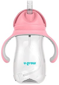 U-Grow UG-895PK Παιδικό Ποτηράκι με Λαβές και Καλαμάκι από Πλαστικό Ροζ 300ml