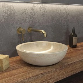 Νιπτήρας Επικαθήμενος Πέτρινος Elena Φ40x12cm Cream Karag Πέτρα