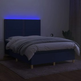 vidaXL Κρεβάτι Boxspring με Στρώμα &amp; LED Μπλε 140x190 εκ. Υφασμάτινο
