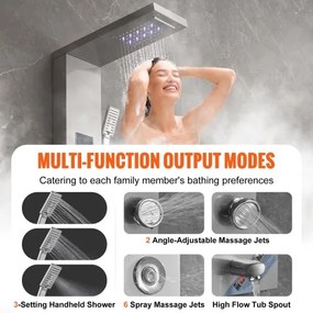 VEVOR Shower Panel Tower System 6 Modes Hydroelectricity LED Stainless Steel