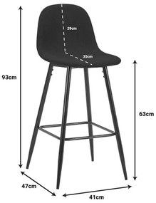 Σκαμπό μπαρ μεσαίου ύψους Bella ανθρακί βελούδο ύφασμα-πόδι μαύρο μέταλλο 41x47x93εκ 4αδα 41x47x93 εκ.
