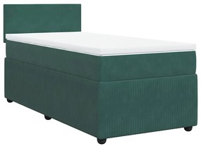 vidaXL Κρεβάτι Boxspring με Στρώμα Σκούρο Πράσινο 90x200 εκ. Βελούδινο