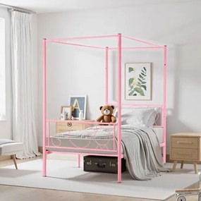 VEVOR Twin Size Canopy Bed Frame Metal Canopy Bed with Headboard &amp; Four Posters