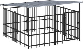 vidaXL Υπαίθριο Κλουβί Σκύλων με Οροφή από Χάλυβα 3,75 μ²