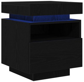 vidaXL Κομοδίνο με LED Φώτα 2 τμχ Μαύρο Δρυς 40x39x48,5 εκ