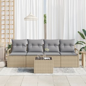 vidaXL Σετ Καναπέ Κήπου  5 τεμαχίων με Μαξιλάρια Μπεζ Πολυ Ρατάν