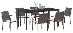 vidaXL Σέτ φαγητού για κήπο 7 pcs Καφέ Πολυ ράταν