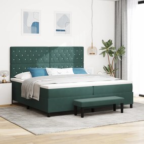 vidaXL Box Spring Κρεβάτι με Μαξιλάρι & Πάγκο Σκούρο Πράσινο 200x200 εκ Βελούδο