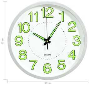 vidaXL Ρολόι Τοίχου Φωτεινό Λευκό 30 εκ.