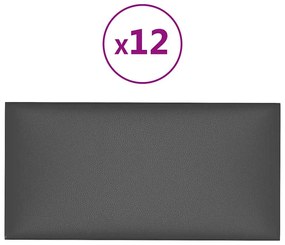 vidaXL Πάνελ Τοίχου 12 τεμ. Γκρι 30 x 15 εκ. 0,54 μ² Συνθετικό Δέρμα