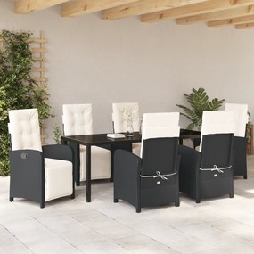 vidaXL Σετ Τραπεζαρίας Κήπου 7 Τεμαχίων με Μαξιλάρια Μαύρο Πολυ Ρατάν