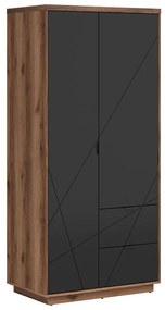 Ντουλάπα Boston CE105, Μαύρο, Σκούρα βελανιδιά delano, 200.5x94x56.5cm, Πόρτες ντουλάπας: Με μεντεσέδες