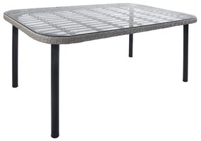 Τραπέζι Κήπου AMPIUS Γκρι/Μαύρο Μέταλλο/Rattan/Γυαλί 160x90x73cm | Συσκευασία 1 τμχ