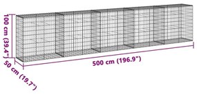 Συρματοκιβώτιο με Κάλυμμα 500x50x100εκ. από Γαλβανισμένο Χάλυβα - Ασήμι