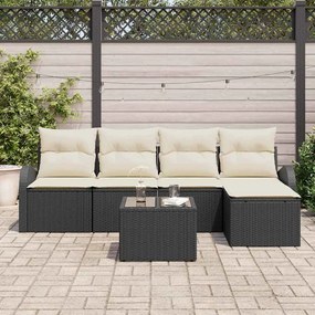 vidaXL Σετ Καναπέ Κήπου με μαξιλάρι 6 pcs Μαύρο Πολυ ράταν