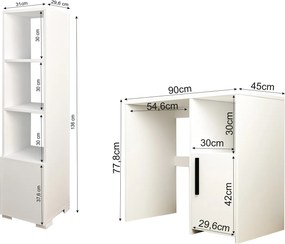 Study Desk &amp; Bookshelf Kuzey Set - White White