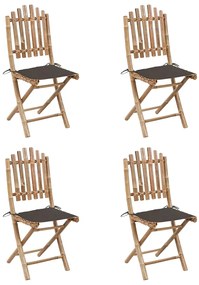 vidaXL Σετ Τραπεζαρίας Εξ. Χώρου Πτυσσόμενο 5 τεμ. Μπαμπού &amp; Μαξιλάρια