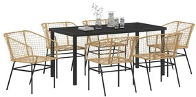 vidaXL Σέτ φαγητού για κήπο 7 pcs Καφέ συνθετικό ρατάν