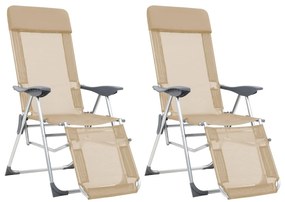 Καρέκλες Camping Πτυσσόμενες 2 τεμ. Κρεμ Αλουμίνιο με Υποπόδιο - Κρεμ
