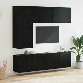 vidaXL Μονάδα Τοίχου Τηλεόρασης 5 pcs Μαύρη Οξυά Επεξεργασμένο ξύλο