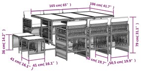 vidaXL Σετ Τραπεζαρίας Κήπου 11 τεμ. Μπεζ Συνθετικό Ρατάν με Μαξιλάρια