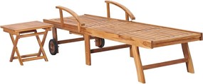 vidaXL Ξαπλώστρα από Μασίφ Ξύλο Teak με Τραπέζι και Μαξιλάρι