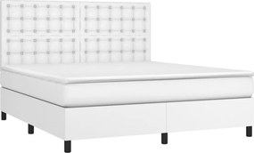 vidaXL Κρεβάτι Boxspring με Στρώμα &amp; LED Λευκό 160x200 εκ. Συνθ. Δέρμα