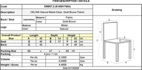 CELINA Καρέκλα Μέταλλο Βαφή Φυσικό, Ύφασμα Καφέ   4τμχ