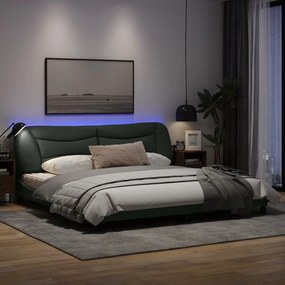Πλαίσιο Κρεβατιού με LED Σκούρο Γκρι 200x200 εκ. Υφασμάτινο - Γκρι
