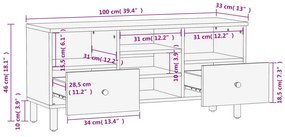 Έπιπλο Τηλεόρασης Μαύρο 100 x 33 x 46 εκ. από Μασίφ Ξύλο Μάνγκο - Μαύρο