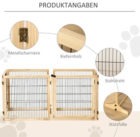 Περίφραγμα ασφαλείας για κατοικίδια, για σκύλους, ξύλο πεύκου, αναδιπλούμενο, 432 x 36 x 70 cm, Φυσικό